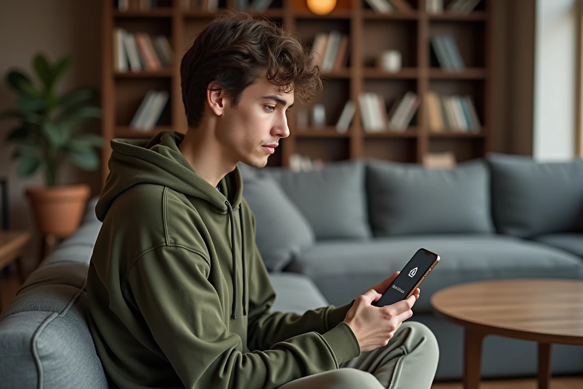 Personne cherchant une solution sur smartphone pour accéder à un webmail introuvable depuis chez elle