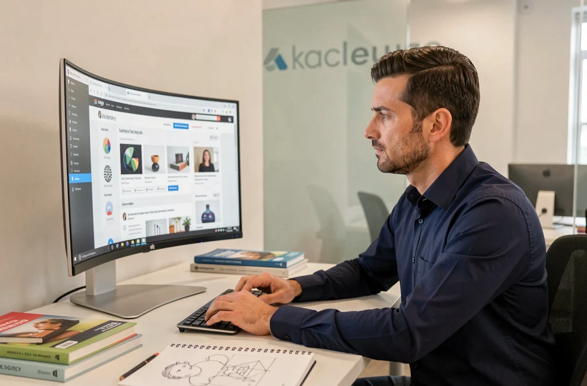 Développeur web de l'agence Jalis concentré sur la conception d'un site internet dans un bureau épuré à Marseille