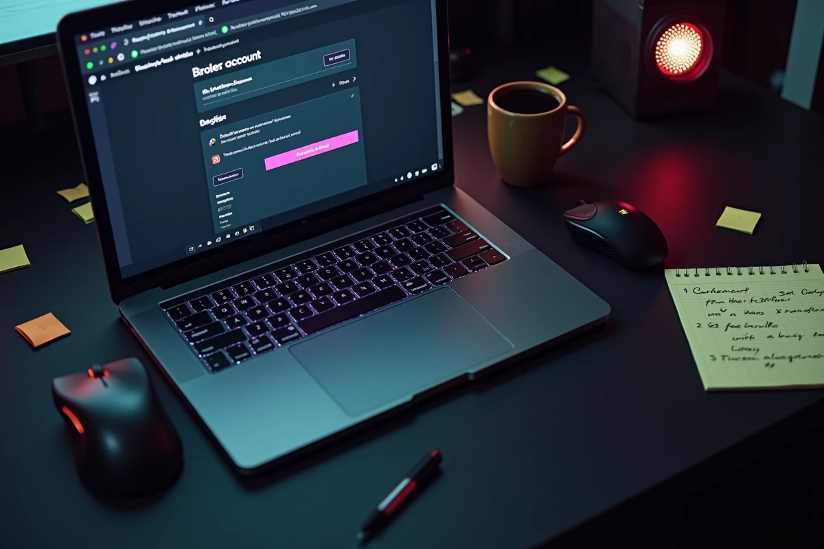 Vue aérienne d'un bureau gaming avec écran affichant la page de connexion Pripe Gaming et Twitch