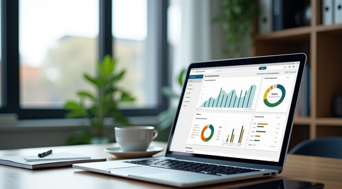 Bureau moderne avec ordinateur affichant des analyses web