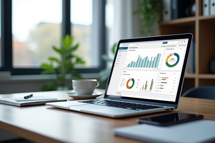 Bureau moderne avec ordinateur affichant des analyses web