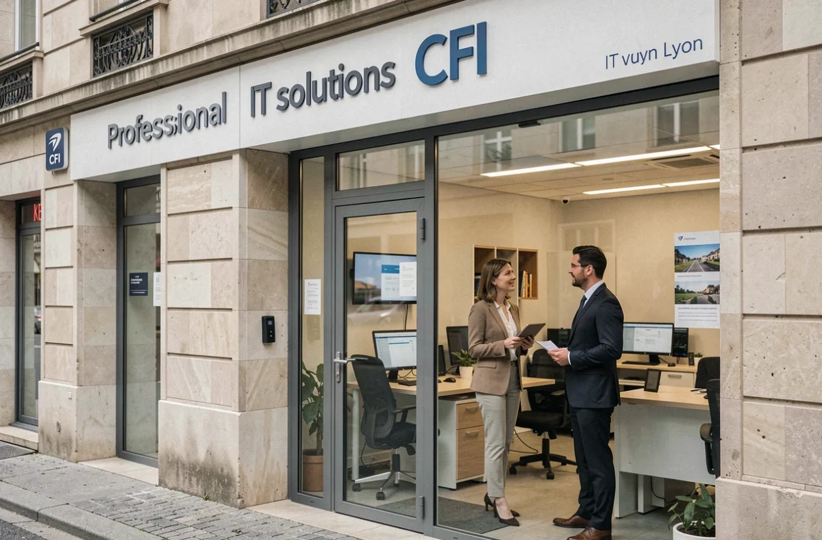 Façade et réception de la société CFI à Lyon, spécialisée en solutions informatiques professionnelles