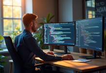 Développeur web au bureau avec moniteur affichant des erreurs