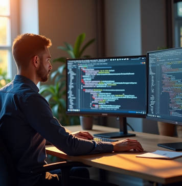 Développeur web au bureau avec moniteur affichant des erreurs