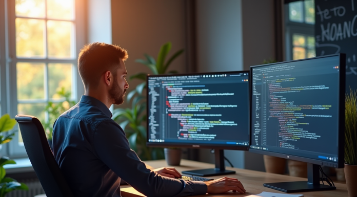 Développeur web au bureau avec moniteur affichant des erreurs