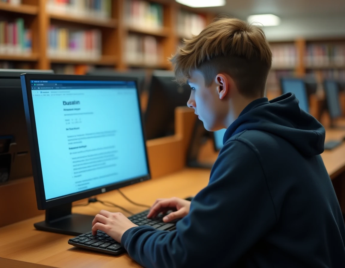 Étudiant en bibliothèque universitaire suivant les étapes de récupération de son mot de passe de boîte mail académique Nantes