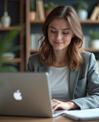 Jeune femme analysant des données SEO sur son ordinateur