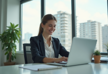 Stockage en ligne : tout savoir sur OneDrive et les services Cloud Femme professionnelle souriante utilisant le cloud au bureau
