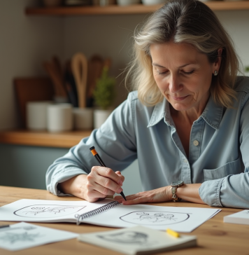 Femme créant un tampon DIY dans une cuisine lumineuse