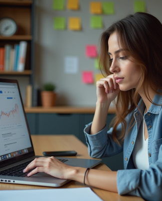 Femme professionnelle analysant des données sur un ordinateur