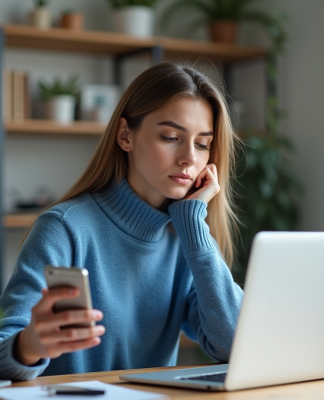 Jeune femme vérifiant un code 2fa sur son smartphone au bureau