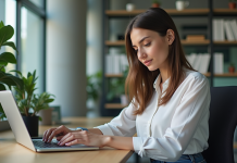 Jeune femme professionnelle utilisant une plateforme no-code