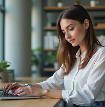 Développement sans code : définition, avantages et applications pratiques Jeune femme professionnelle utilisant une plateforme no-code