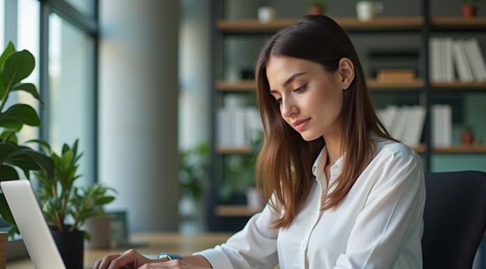 Jeune femme professionnelle utilisant une plateforme no-code