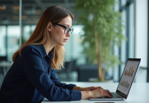 Action après test A/B conclu dans Google Ads : conseils pratiques Jeune femme professionnelle examine résultats de test A B