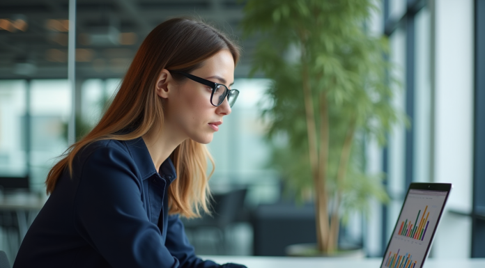 Jeune femme professionnelle examine résultats de test A B