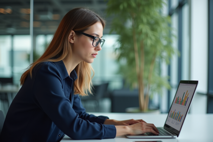Jeune femme professionnelle examine résultats de test A B
