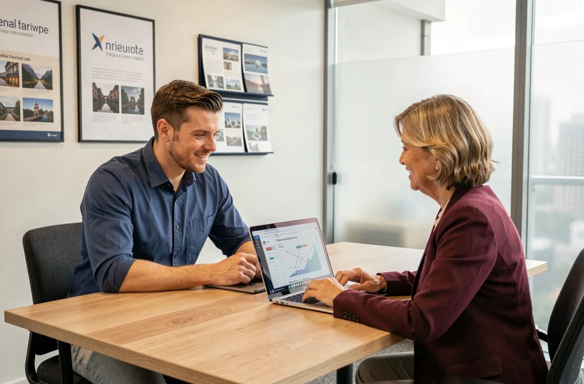 Consultant de Frennly Digital Agency présentant une solution digitale à une cliente PME