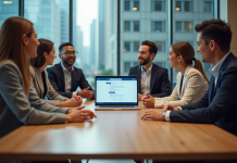 Chatbots : secteur le plus utilisé pour quels besoins ? Groupe de collègues en réunion autour d'une table de bureau