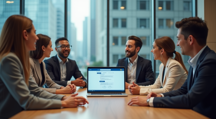 Groupe de collègues en réunion autour d'une table de bureau