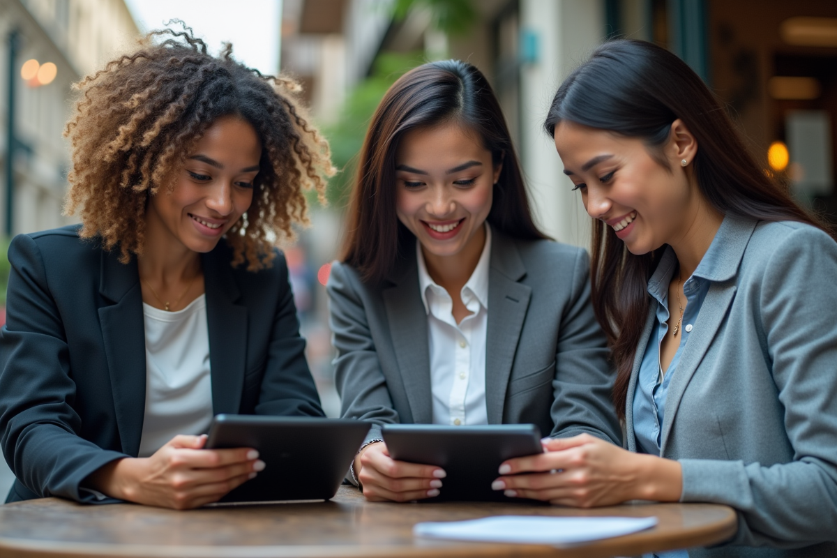 Groupe de professionnels discutant autour d une table urbaine