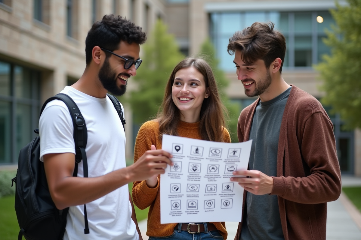 Groupe de jeunes discutant des licences open source dehors