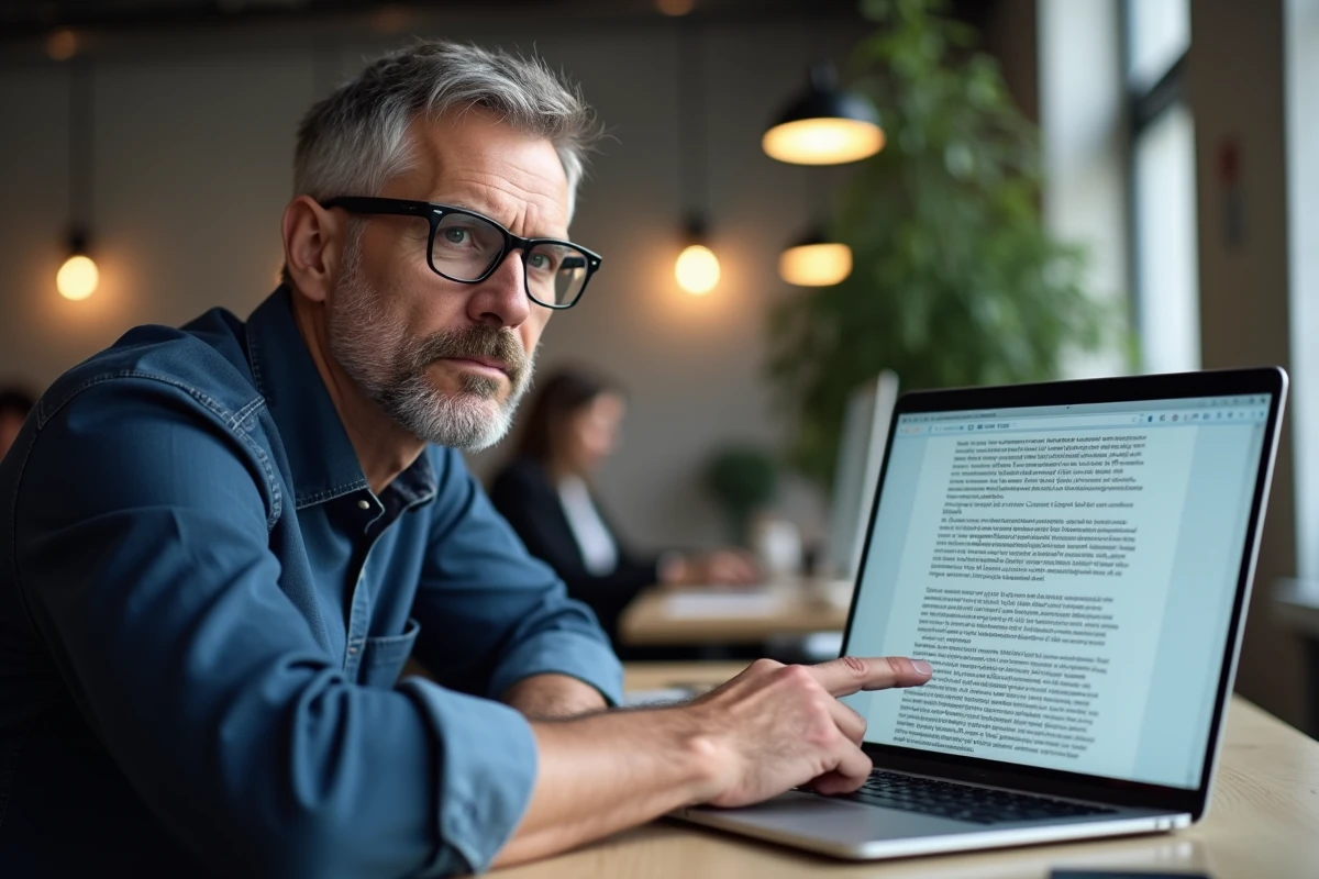 Homme tapant un raccourci clavier pour écrire un É majuscule sur un ordinateur portable en open space