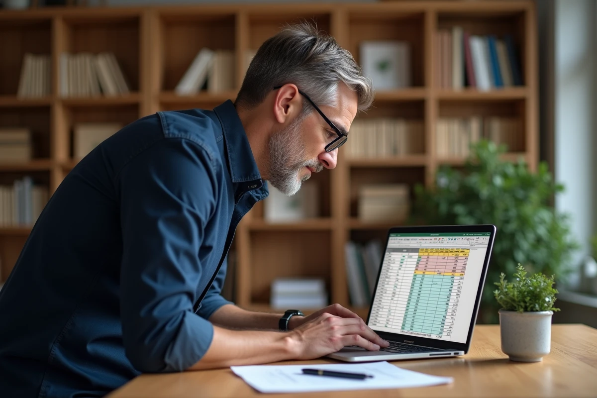 Homme en télétravail utilisant Excel pour supprimer des doublons grâce à la mise en forme conditionnelle sur un ordinateur portable