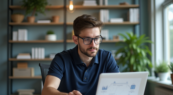 Jeune ingénieur pointant un diagramme de communication sans fil
