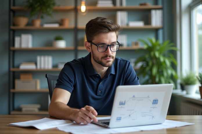 Jeune ingénieur pointant un diagramme de communication sans fil