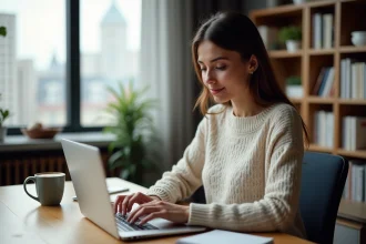 Jeune femme travaillant sur un ordinateur portable dans un bureau moderne