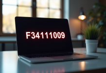 Ordinateur portable affichant un message d erreur lumineux dans un bureau moderne