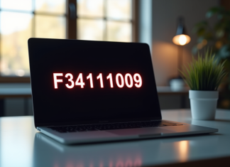 Pourquoi vous rencontrez le code d’erreur F3411-1009 et comment y remédier Ordinateur portable affichant un message d erreur lumineux dans un bureau moderne