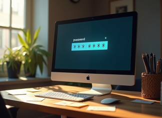 Stockage mots de passe PC : où sont-ils sauvegardés ? Ordinateur de bureau moderne avec écran affichant un mot de passe