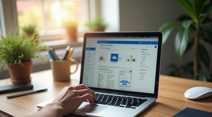 Ordinateur portable avec OneDrive en nettoyage de fichiers