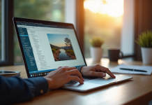 Personne tapant sur un ordinateur portable avec un éditeur de texte collaboratif