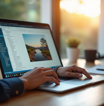 Ajouter une image sur Framapad : étapes simples pour insérer une image dans un document collaboratif Personne tapant sur un ordinateur portable avec un éditeur de texte collaboratif