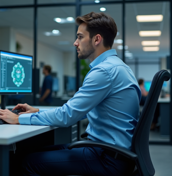 Virtualisation : pourquoi est-elle essentielle pour votre infrastructure informatique ? Jeune homme en informatique travaillant sur plusieurs écrans dans un bureau moderne