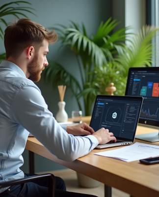 Jeune homme IT travaillant sur un dashboard Kubernetes