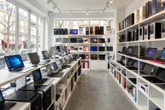 Rayons d'ordinateurs portables et de PC dans un magasin informatique