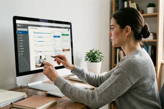 Femme ajustant les réglages de compression d'images sur un tableau de bord de gestion de photos en ligne