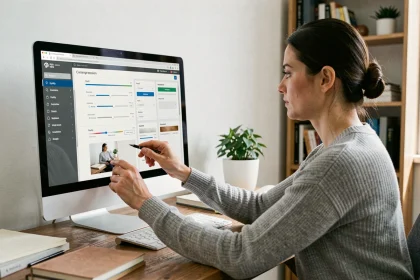 Femme ajustant les réglages de compression d'images sur un tableau de bord de gestion de photos en ligne