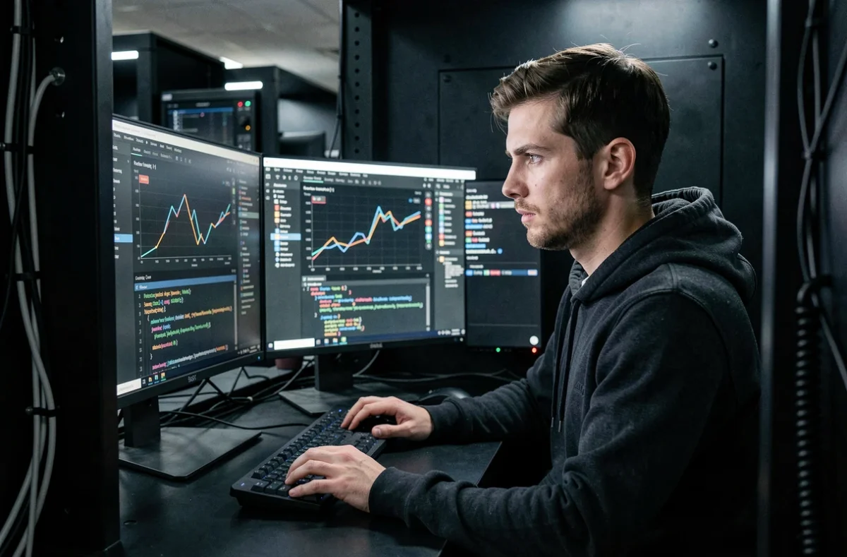 Ingénieur de Smartfire analysant les performances d'un logiciel sur des écrans de monitoring